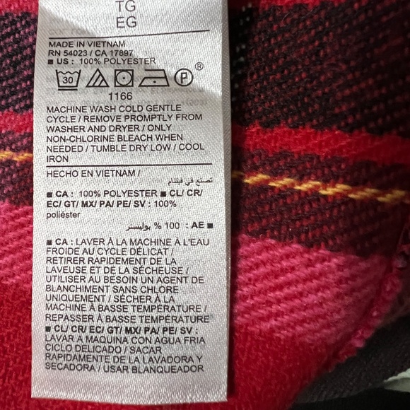 Old Navy Coat Size XL Red Pink Plaid Button Up Pockets Tartan Long Oversized - Picture 6 of 6